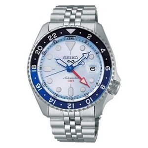 Seiko Stainless Steel GMT Watch - White, Blue & Red Accents NWT